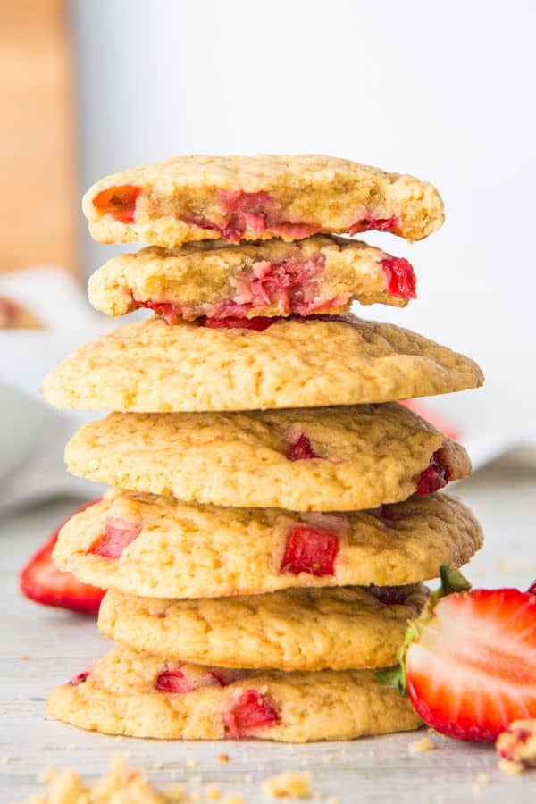 Snacks Recipes stack of strawberry cookies.