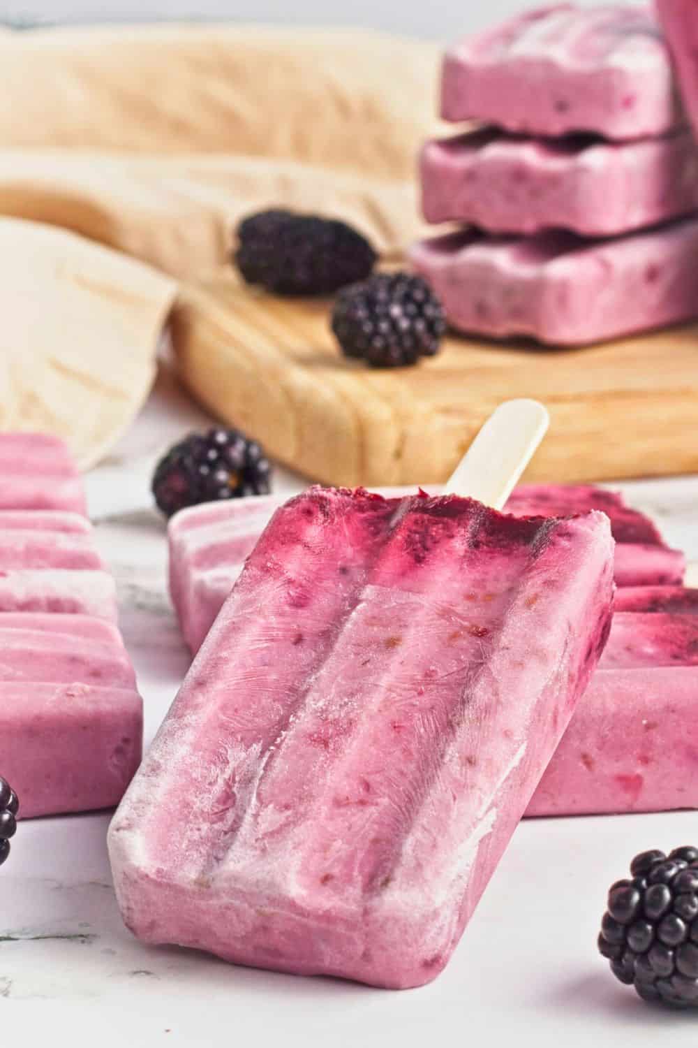 blackberry summer popsicles closeup.
