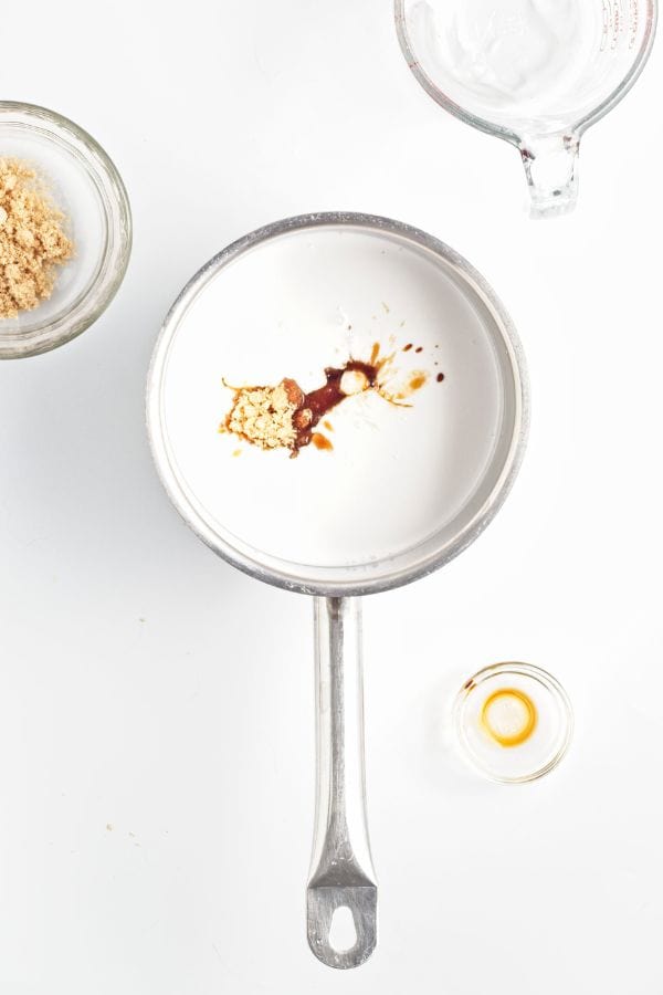 coconut milk popsicle ingredients in saucepan.